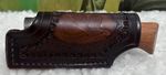Artisan leather hand-tooled belt sheath dark brown for Opinel No. 8