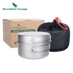 Titanium Pot Pan Set for Camping Cookware with Folding Handles 2pc Set