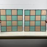 Pair of Antique Chequered Pattern Leaded Light Windows