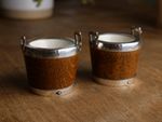 Pair Of Victorian Silver Plated Oak Enamel Bucket Salts (Both Daniel And Arter)
