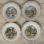 Set of 4 Currier & Ives Four Seasons Wall Plates  6” Serial Number Edition Japan