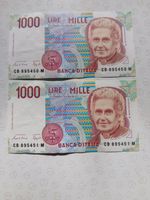Italy 1000 Lire 1991 X2 with consecutive serial numbers