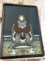 Chinese emperor reverse glass painting.  Black lacquer frame.