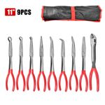 9x 11" Extra Long Reach Nose Plier Set Angled Offset Bent Straight & Hose Pliers