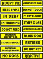 2 Yellow EMBROIDERED Dog Patches / Labels /  fits Julius-k9 harness & similar