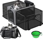Portable Expandable Cat Dog Travel Carrier Breathable Mesh Bag Grey 43x28x23cm