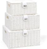 Set of 3 Resin Wicker Woven Storage Baskets with Lid & Lock Xmas Gift Hamper Box
