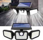 3-Head Solar Light LED PIR Motion Sensor Outdoor Garden Wall Security Lamp UK
