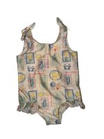 H&M Baby Girl One Piece Swimsuit Cream Seahorse Print Bow Ruffle 1-2Y