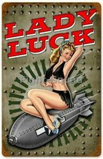 WW2 Picture Photo Pinup Bomber Nose Art Lady Luck B-17 Flying Fortress 3404