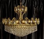 Mid Century Palwa 1950’s Gilt Brass Mid Century Crystal Chandelier Pendant