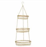 Madam Stoltz 3 Tier Hanging Basket Antique Gold Metal & Reed 26635AB