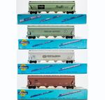 Four HO Scale US prototype 55ft ACF Center Flow Hopper Freight Cars