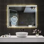 Bathroom LED Mirror With Demister Touch Sensor Illuminated Lights Anti-fog