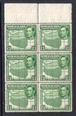 M19767 Somaliland Protectorate 1938 SG101 - 1R green vertical block of 6.