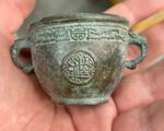Japanese Collect Old Ancient bronze Exquisite Double Beast Ear Incense Burner
