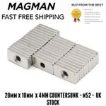 20mm x 10mm x 4mm Strongest Neodymium Countersunk Magnets 🧲 N52 - 5pcs - 25pcs 