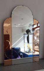 Vintage 1950's Art Deco Style Wall Mirror Tinted & Reverse Cut Pattern