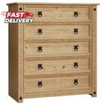 Vida Designs Corona, Chest Of 40D x 80W x 90H cm (5 Drawers), Natural