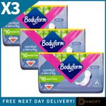 3 x BODYFORM COMFORT SECURITY MAXI LONG PADS HEAVY FLOW 10 PADS WITHOUT WINGS