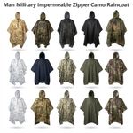 Man Military Impermeable Zipper Camo Raincoat Cover Cape Hooded Hiking Fishing