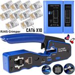 RJ45 Crimping Tool Ratchet Crimper Pass Through EZ Cat5e Cat6 +RJ45 CABLE TESTER