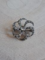Antique 935 Silver & Diamond Paste Swirl Brooch
