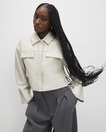 River Island Womens Overshirt Cream Faux Leather Cropped Long Sleeves Popper Top