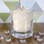 Engraved 50th Birthday Boy or Girl Candle Holder Gift Idea with Pillar Candle