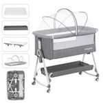 Sleeper Crib Bedside Baby Standard Folding Portable with Stand - Grey