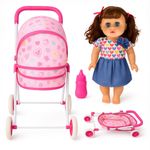 Baby Doll Pram 11" Lifelike Musical Doll Foldable Stroller Pretend Play Doll Set