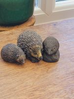 Set of three  miniature studio pottery family hedgehogs
