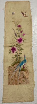Vintage Chinese Silk Natural Scenes Floral Embroidered Home Decor Panel 140x37cm