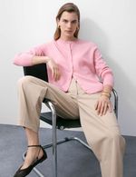 M&S - Autograph Womens Pink Cashmere Button Round neck Long sleeved Cardigan