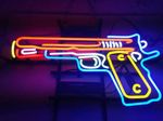 Gun Handgun Pistol Ammo Open Neon Light Sign Lamp Display Artwork Glass SH 19x15