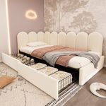 Plush Upholstered Daybed Storage Bed with 2 Drawers 3ft Single Sofa Bed Beige
