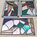 Set of 3 Unique Vintage Art Deco Figure Stained Glass Panels 