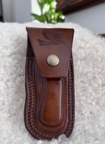 Custom Leather Handmade Belt loop Brown Sheath for Hunting Buck 110 Vertical