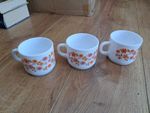Arcopal Floral Milk Glasses Cup x 3 Vintage 1970s Retro Orange 