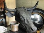 Very Large Antique Hand carved Wooden Cow Head From Butchers Shop