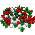 Glitter Tinsel Pom Poms 15mm Red White Green or Assorted Pompoms 50 to 500 pack