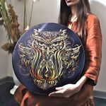 Owl Round Drum Handmade Shaman Drum 25cm Vintage Round Shaman Music Sound Tool