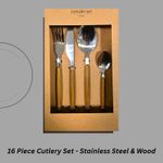 16 Piece Stainless Steel Cutlery Set Triple Riveted Wood Handles Everyday Dining