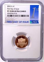 2022 S 1C SHIELD PCGS PF 70 RD ULTRA CAMEO FIRST DAY OF ISSUE 1ST DAY LABEL
