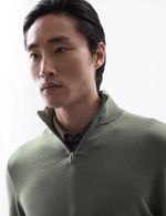 M&S - Autograph Mens Smokey Green Knitted Funnel neck Plain Long sleeved Jumper