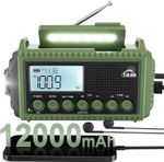 ROCAM Wind Up Radio with AM/FM/SW, 12000mAh Emergency Solar Green