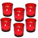 Votive Red Glass Tealight Candle Holders for Home Décor, Gift Glass, Pack of 6
