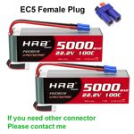 2pcs HRB 22.2V 6S 5000mAh EC5 100C LiPo Battery for RC Helicopter Drone Car Boat