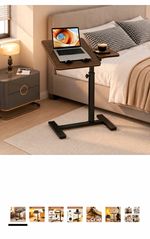 Adjustable Tilt Overbed Table w/ Side Tray, Metal/Wood, Brown/Black, CE