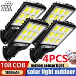 4PCS 6000W LED Solar PIR Motion Sensor Wall Light Security Garden Lamp W/Remote